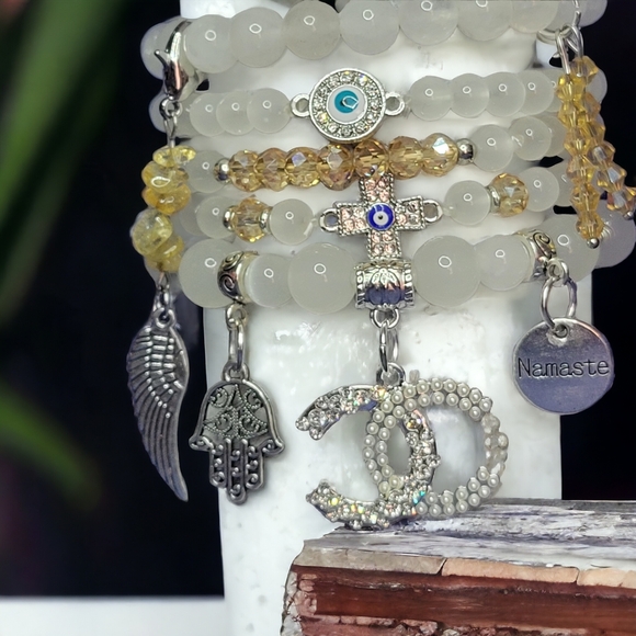 White CC Crystal Namaste Charmed bracelets Set - Picture 6 of 7